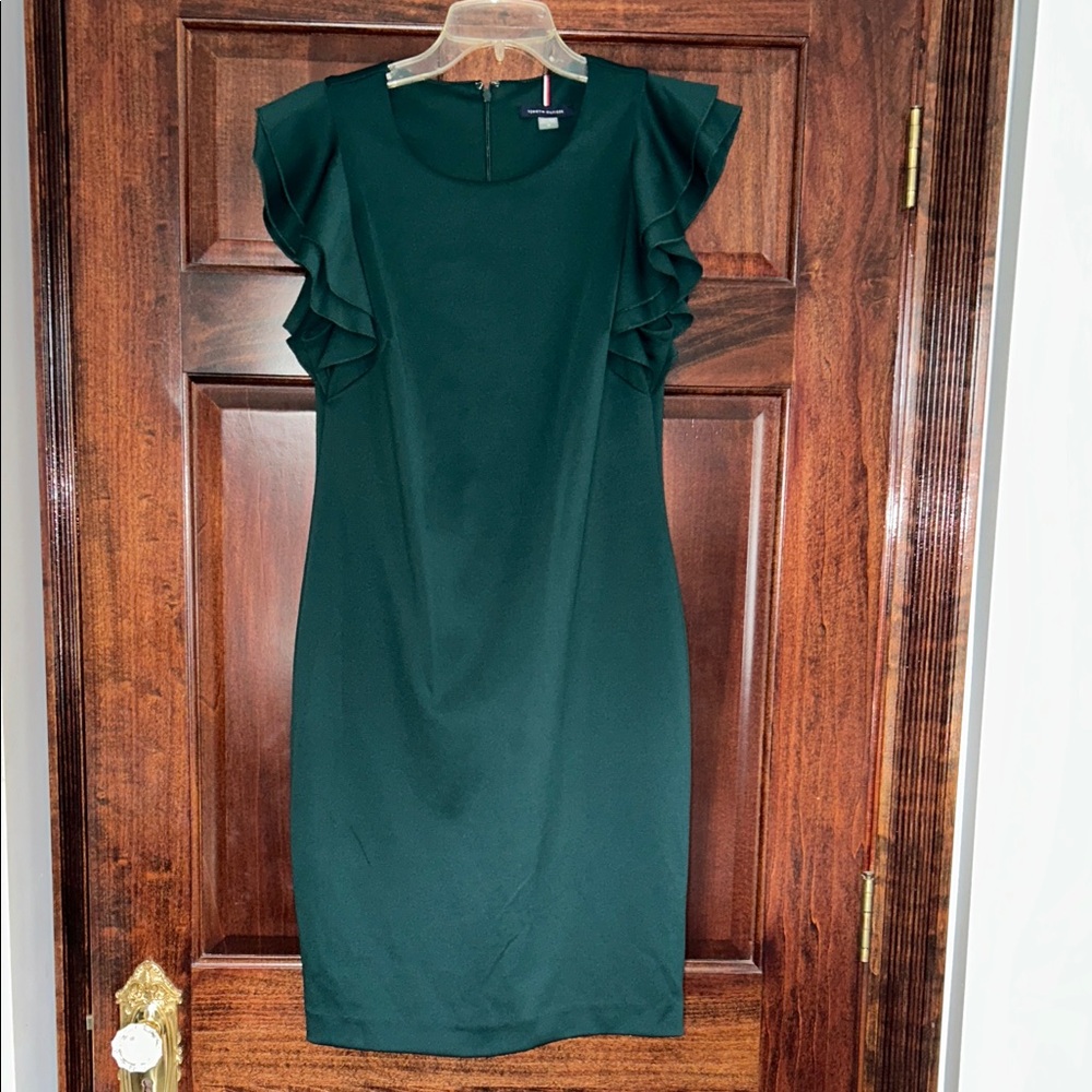 Tommy Hilfiger Elegant Green Ruffle Sleeve Dress 10